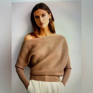Reiss Lorna Asymmetric Drape Knitted Top Camel Size XS